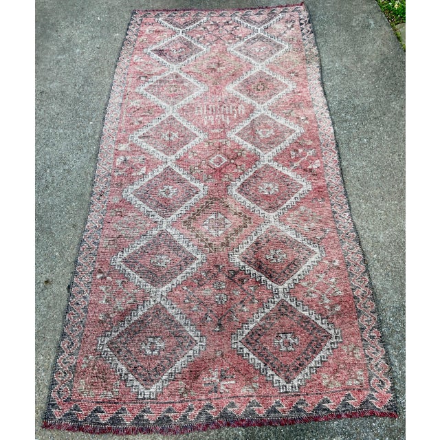 Red Distressed Hand-Knotted Wool Caucasian Rug 'Reservable' Signed & Dated 1994 For Sale - Image 8 of 18
