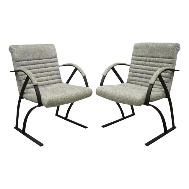 Late 20th Century Vintage Mid Century Art Deco Metal Lounge Arm Chairs by Cal-Style (A) - A Pair For Sale