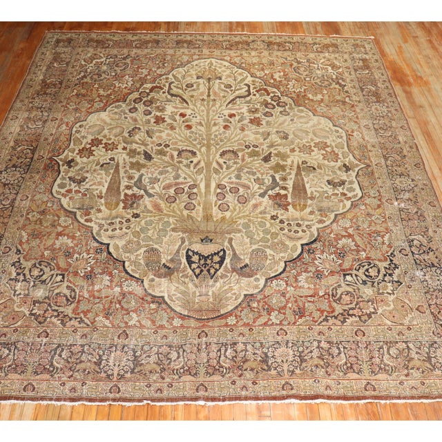 Late 19th Century Antique Zabihi Collection Persian Tabriz Worn Rooster Motif Rug For Sale - Image 5 of 10