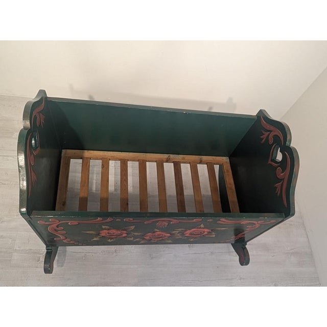 Vintage Hand-Painted Wooden Cradle, 1940s For Sale - Image 11 of 14
