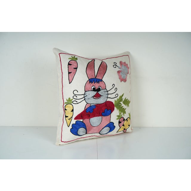 Mid-Century Modern Embroidered Bunny Pillow Cover For Sale - Image 3 of 5