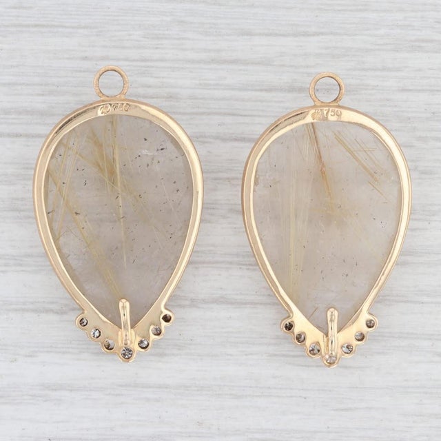 Gem: Natural Rutilated Quartz - 22.5 x 32 mm, Pear Double Rose Cut, Gold Laced White Color - Natural Diamonds - 0.22 Total...