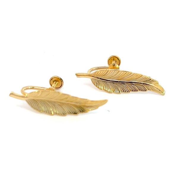1990s Pair of Tiffany & Co Estate Leaf Earrings Clip-on 14k Gold Plated For Sale - Image 4 of 8