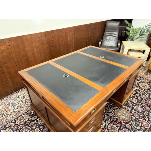 Large English Chesterfield Partners Desk For Sale - Image 16 of 18