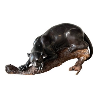 Life Size Bronze Panther on Tree Limb For Sale