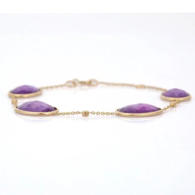 Metal 12.92 Ct Oval Cut Amethyst and Diamond Chain Bracelet for Women For Sale - Image 7 of 13