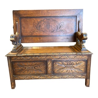 Late 19th Century English Oak Monks Bench For Sale