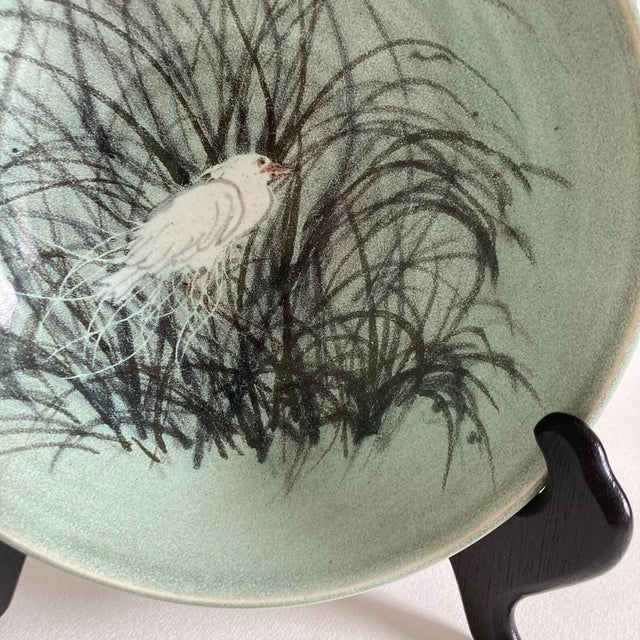 Artist Made Studio Pottery Bowl - Hand Painted Heron Marsh Scene - Coastal Inspired Studio Pottery Bowl - Artist Signed For Sale - Image 9 of 9