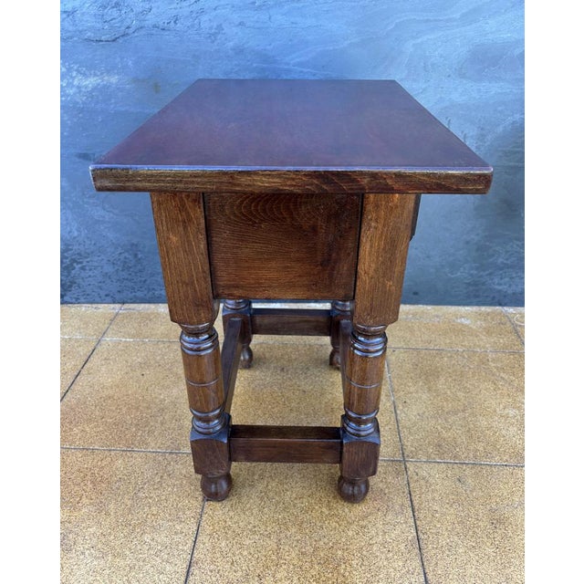 Early 20th Century Spanish Oak Side Table with Drawer, 1930 For Sale - Image 9 of 11