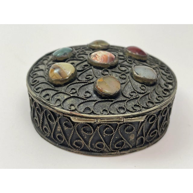 Vintage Moorish Sajai Box With Semi-Precious Stones | Chairish