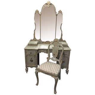 1920s Ornate Dressing Table Vanity & Seat For Sale