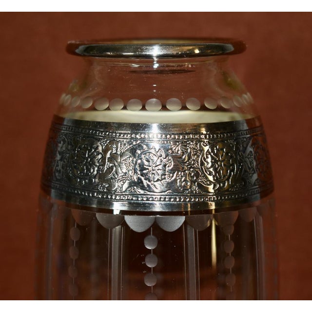 1920s Vintage Art Nouveau Cut/Etched/Frosted Glass Decantor/Vase W/Sterling Silver For Sale - Image 5 of 11