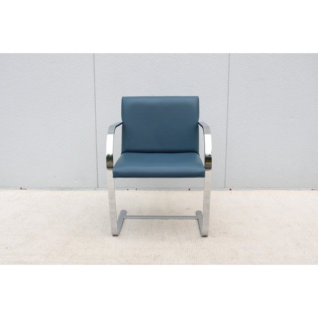 Ludwig Mies Van Der Rohe Brno Flat Bar Chair in Indigo Blue Vinyl by Gordon For Sale In New York - Image 6 of 18