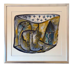Framed Gouache on Paper Drawing by Jean-Jacques Blot