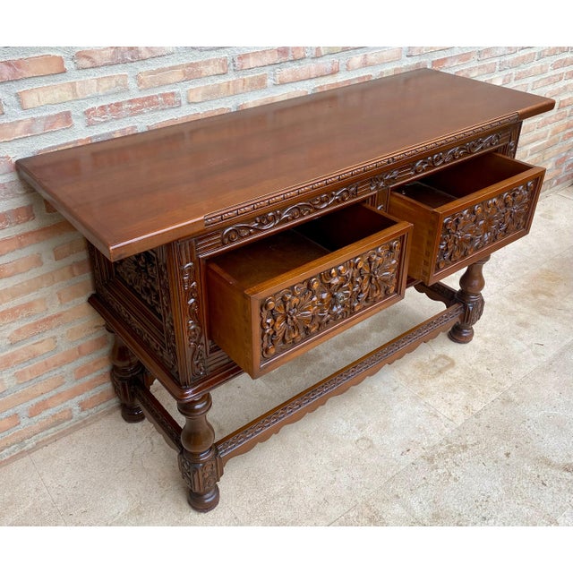 Spanish Console Table with Four Carved Drawers, 1930s For Sale - Image 18 of 18