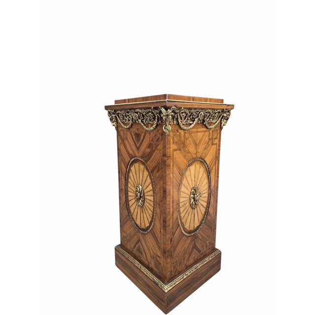 Vintage French Louis XVI Style Parquetry and Ormolu Display Pedestals - Pair For Sale In Chicago - Image 6 of 10