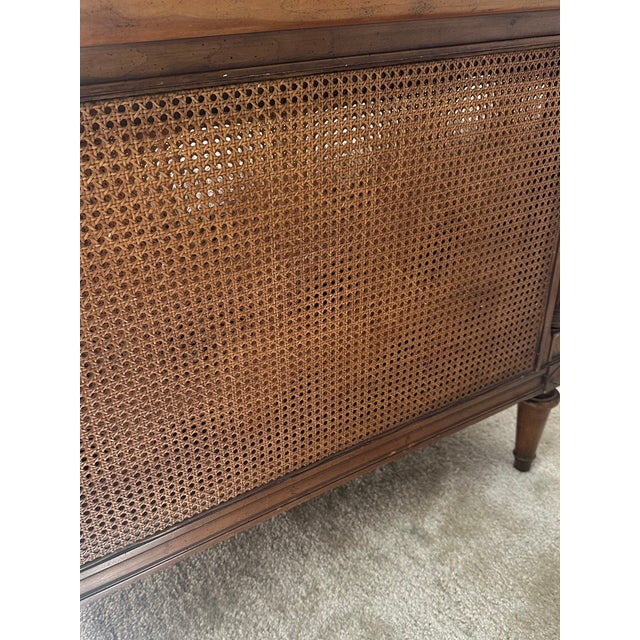 Transitional Vintage Cane Settee | Professionally Upholstered Neutral Herringbone | Classic Transitional For Sale - Image 3 of 6