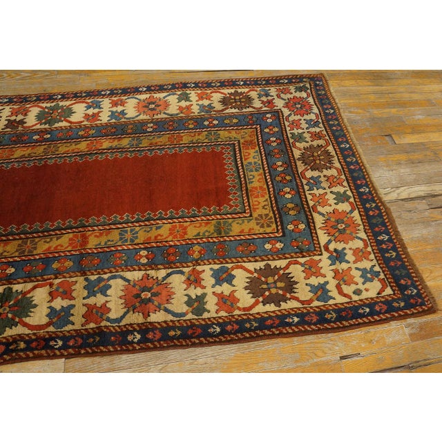 1850s Red Solid Open Field Tribal Antique Caucasian Kazak Carpet 4' X 8'8" Knotted Wool Rug For Sale - Image 9 of 13