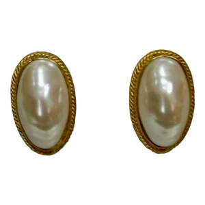 1970s Givenchy Baroque Large Glass Pearl Framed Gold Plate Earrings - 2 Pieces
