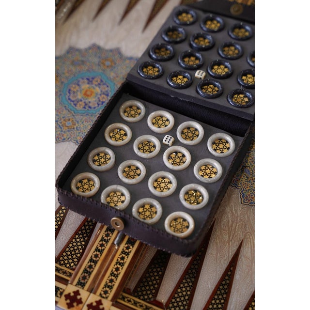 Turquoise Khatam Marquetry and Tazhib Chess & Backgammon Set, Turquoise, One-of-One For Sale - Image 8 of 9