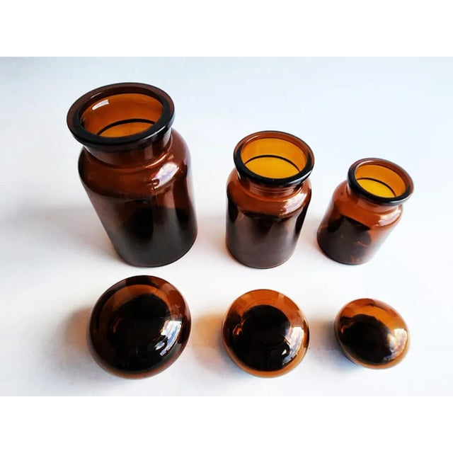 Vintage Amber Belgian Glass Apothecary Bottles With Stoppers, Set of 3 For Sale In Miami - Image 6 of 11