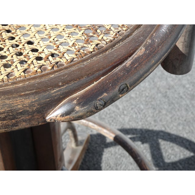 Antique French Country Industrial Telephone Swivel Cane Chair ~ Stool Adjustible For Sale - Image 13 of 15