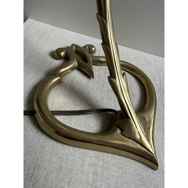 Blue French Art Deco Brass Desk Lamp with Glass Shade from Muller Frères Lunéville, 1920s For Sale - Image 8 of 12