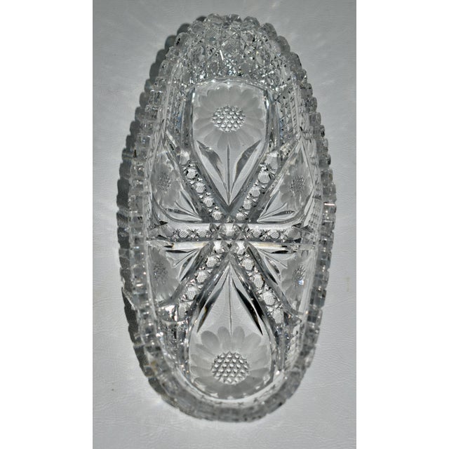 Antique American Brilliant Cut Crystal Oval Dish W/Floral Details For Sale In Philadelphia - Image 6 of 12