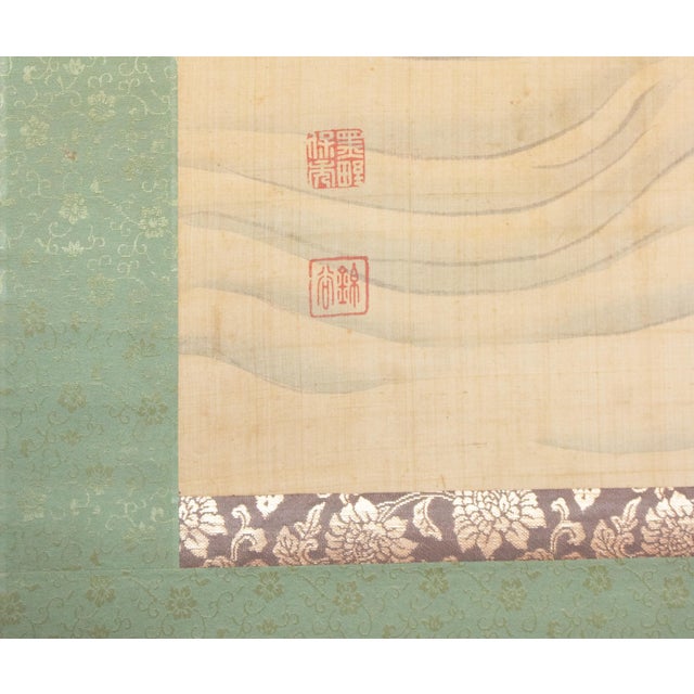 XL Meiji Era "Two Cranes" by Kishida Kinkoku, Japanese Silk Scroll Painting in Wooden Case For Sale - Image 13 of 17
