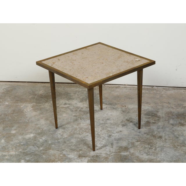 Italian Midcentury Brass Coffee Table with Marble Top and Tapered Legs For Sale - Image 4 of 10