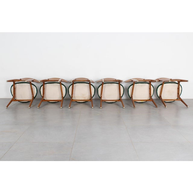 Green Mid-Century Scandinavian Wood and Green Fabric Chair, 1960s, Set of 6 For Sale - Image 8 of 16