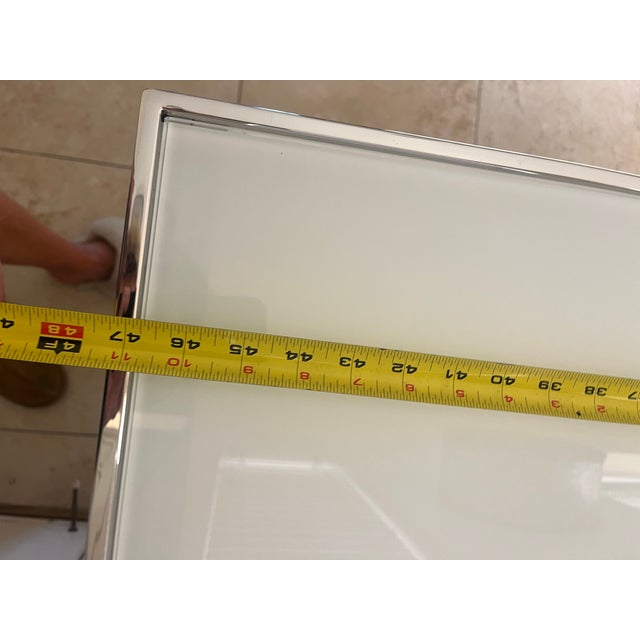 White 1980s Modern Polished Steel and White Glass Console For Sale - Image 8 of 10