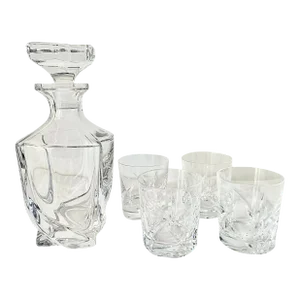 Vintage French Heavy Crystal 5 Pieces by Cristal De Sevres Sully Pattern, Whisky / Liquor Set: Decanter & Glasses