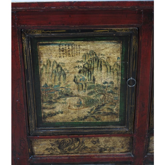Wood Late 19th Century Mongolia Sideboard With Hand Painted Mountains Doors For Sale - Image 7 of 11