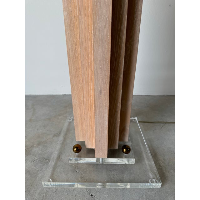 1980's Italian Postmodern Wood & Glass Shade Torchiere Floor Lamp For Sale - Image 4 of 11