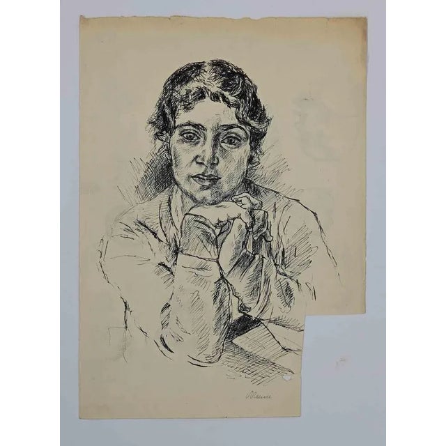 Mino Maccari, Portrait, Original Drawing, Mid-20th Century For Sale - Image 3 of 3