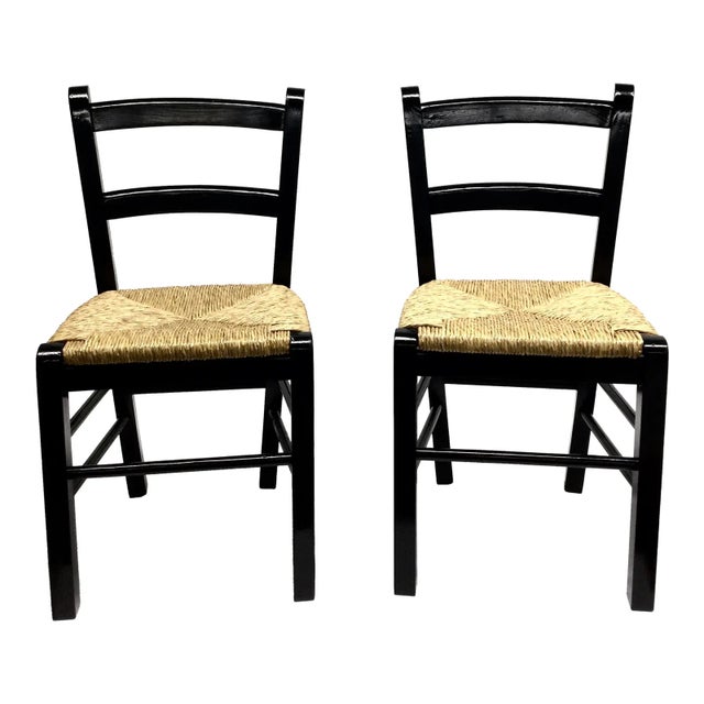 90’s Black Painted Children’s Side Chair With Rattan Seat For Sale - Image 9 of 9