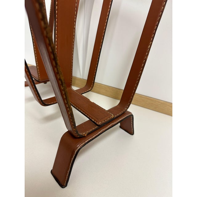 Brown Stitched Leather Magazine Rack For Sale - Image 8 of 12