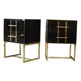 Black Glass & Brass Bedside Tables by Justfurnituress, Set of 2 For Sale