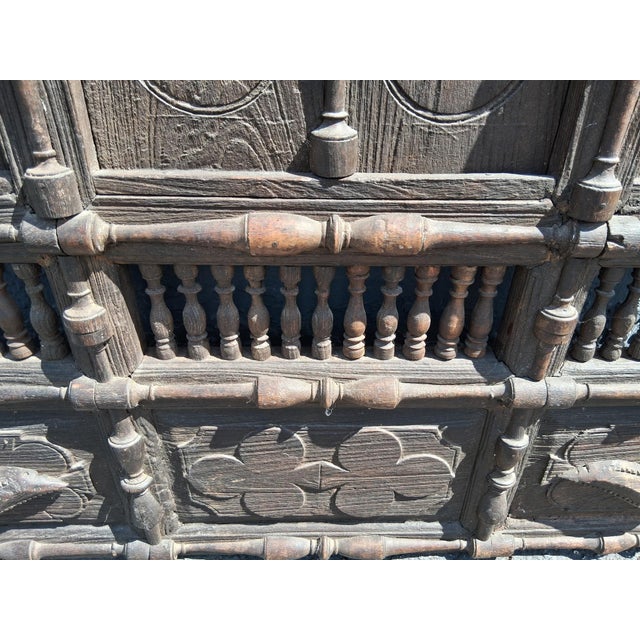 Brown 19thc Large Haveli Indian Hand Carved Architectural Door/ Shutter Assembly/ Sculptural For Sale - Image 8 of 16