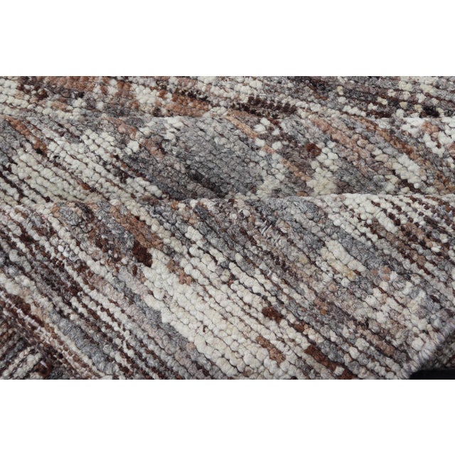 Modern Oushak Runner in Wool With Floral Design in Shades of Gray, Brown, Cream 3'0 X 12'1 For Sale - Image 10 of 11
