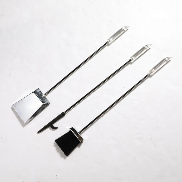 Mid-Century Modernist Fire Tool Set in Lucite and Chrome For Sale - Image 10 of 12