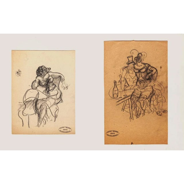 Figures is a composition of two drawings each of different dimension, in pencil, realized by the artist Maurice Berdon,...