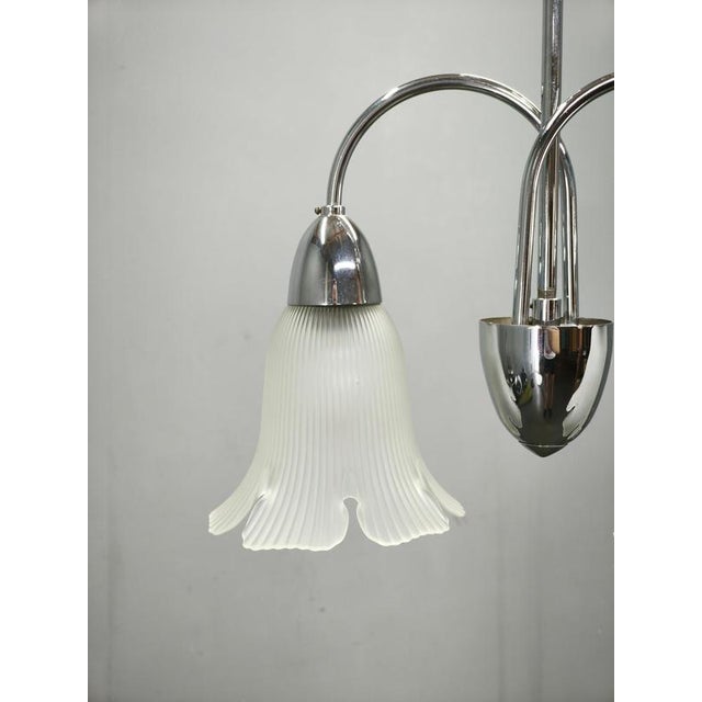 Vintage Pendant Light in Chrome and Floral Glass by Elektroinstala Děčín, 1950s For Sale - Image 9 of 14