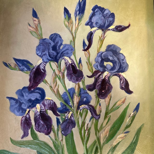 1970’s original impressionist purple irises still life painting. Signed and framed. Measures 13.5x17 or 14.75x17.75...