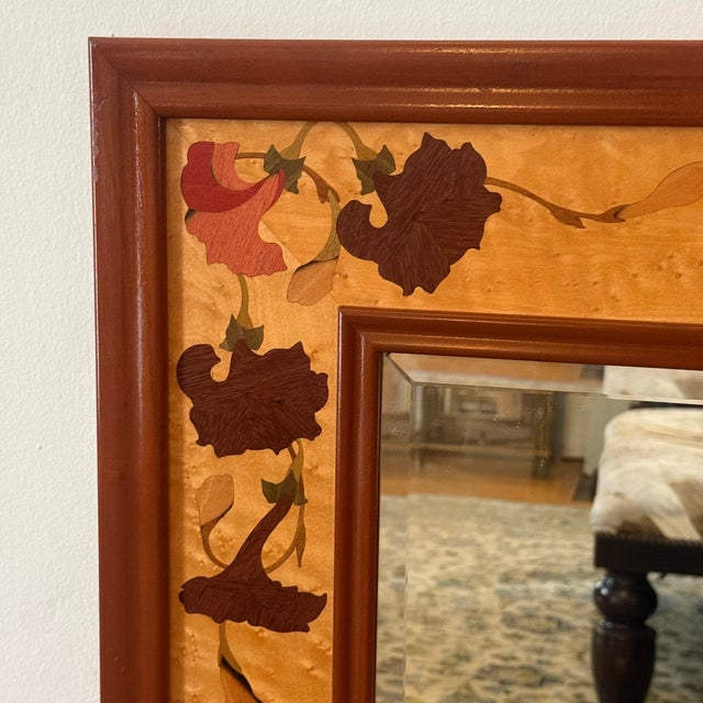 Hudson River Inlay Wood Mirror With Ginkgo Leaf Marquetry - Decorative Wall Mirror For Sale - Image 4 of 7