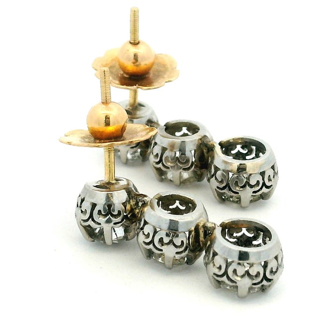 Vintage Platinum and 14k Gold 2 Carat Diamond Drop Earrings Circa 1950s, A Pair For Sale - Image 14 of 15