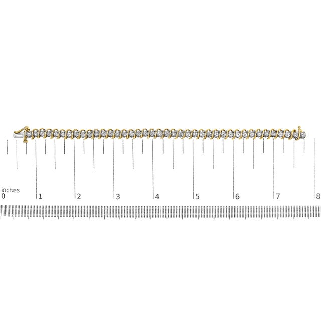 Early 21st Century 18K Yellow Gold 4.0 Cttw Round-Cut Diamond S-Link 7" Inch Tennis Bracelet For Sale - Image 5 of 5