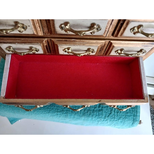 Vintage 5 Drawer Florentine Jewelry Chest Case, Lined 1960's For Sale - Image 9 of 11