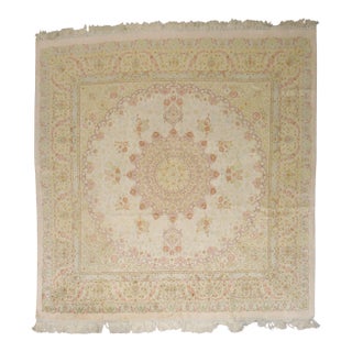 Late 20th Century Zabihi Collection Rare Square Size Silk Persian Qum Rug - 6'4" x 6'6" For Sale